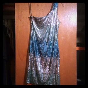One shouldered Blue/Silver sequined party dress